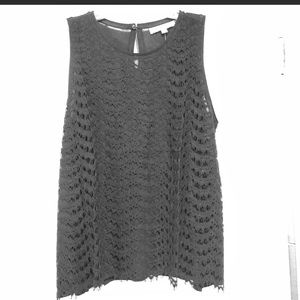 Jet black lace top over sheer cami. LOFT Sz L NWT